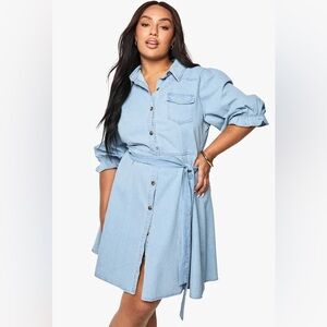 Boohoo Light Blue Denim Long Sleeve Dress